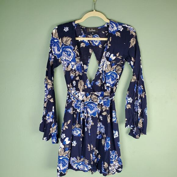Lulu's Women's Once and Floral Blue Bell Sleeve Wrap Dress Size Small - Picture 1 of 6